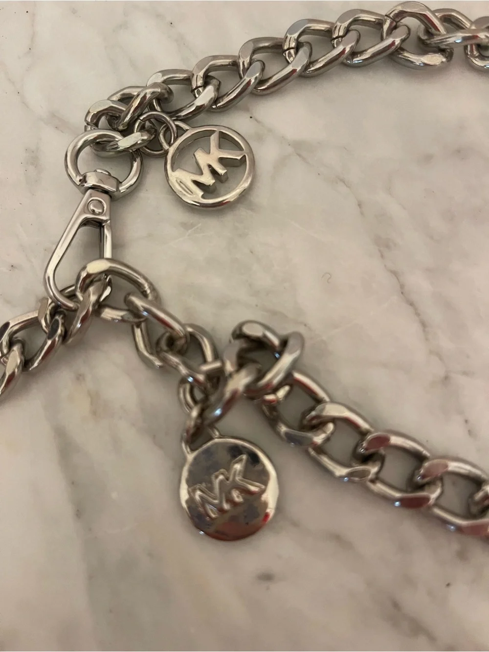 Michael Kors Silver Logo Charm Chain Belt